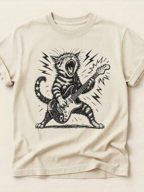 Rock n Roll Cat Playing Guitar Shirt